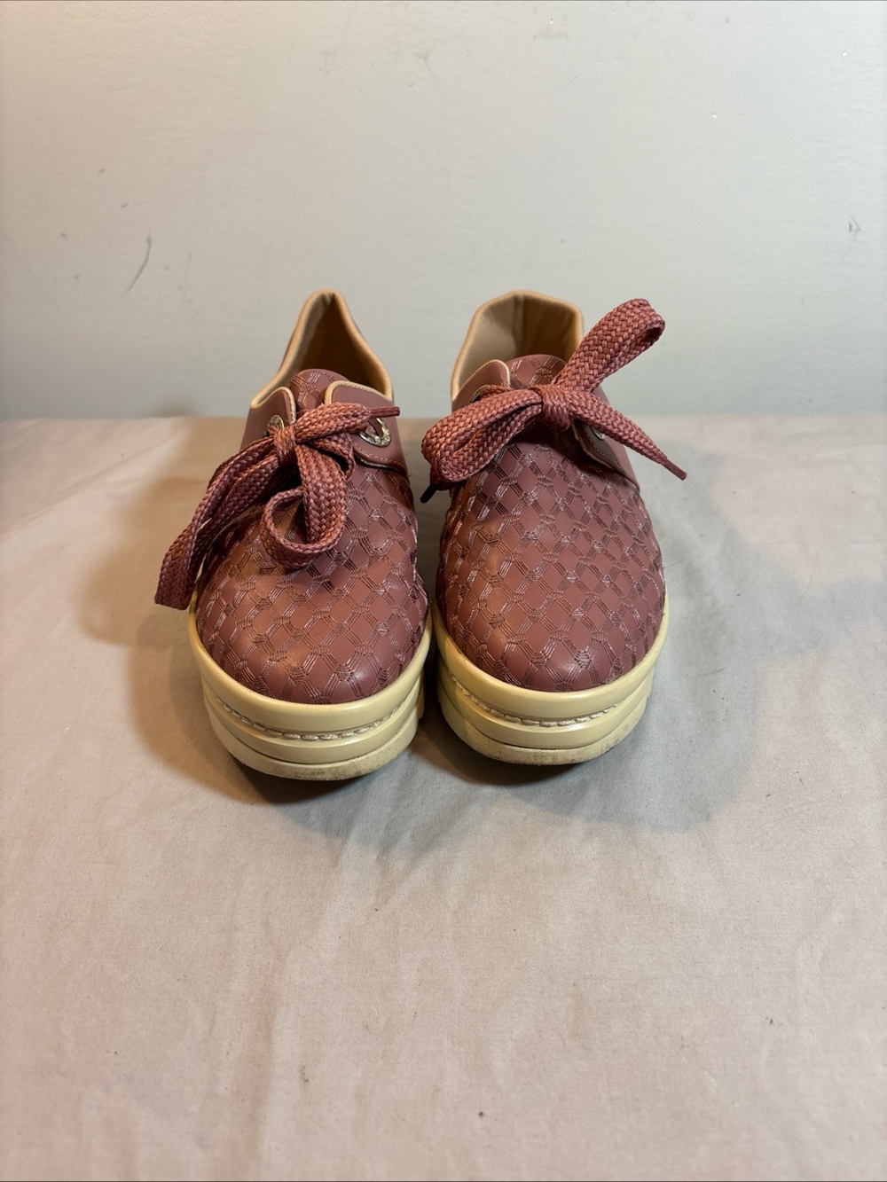 Woven Lace-Up Platform Sneakers in Dusty Rose